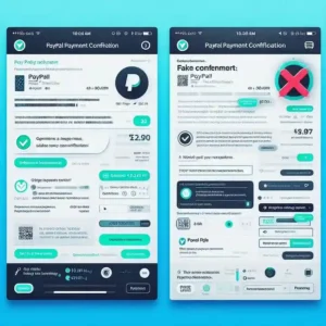 Comparison of real vs fake PayPal payment screenshot showing differences