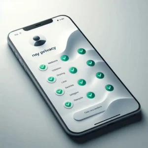 Privacy settings checklist on smartphone showing 10 steps to protect data
