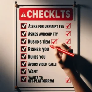 Freelance scam red flags checklist poster with warning signs