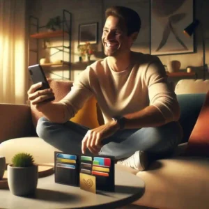 Happy person showing perfect edited photo after removing sticker using free app