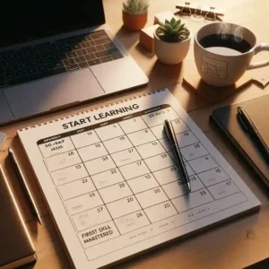 30-day calendar showing learning journey from day 1 start to day 30 skill mastered