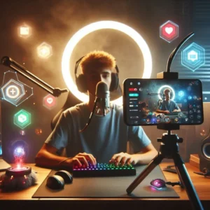 Mobile gaming content creator streaming gameplay online