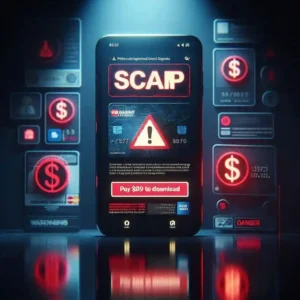  Fake scam website asking for payment to download sticker removed photo red warning