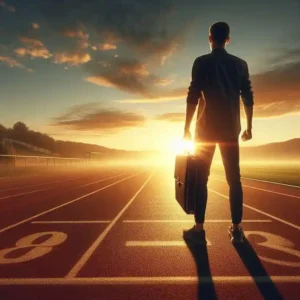 Person at starting line ready to take action on technology trends for success