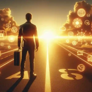 Person at starting line ready to start AI freelancing journey toward success