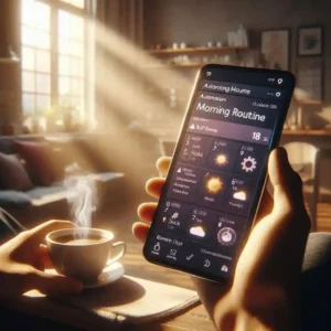 Smartphone automation running morning routine with weather and calendar