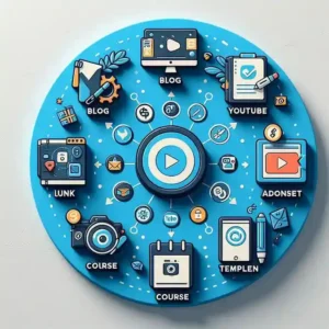 Eight passive income ideas for students circular chart showing blogging YouTube notes affiliate and more