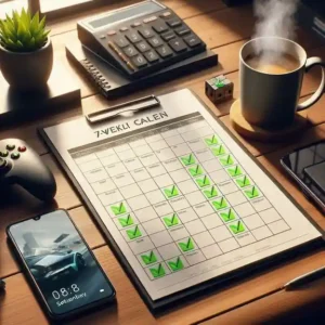 Weekly calendar showing morning commute lunch break and evening gaming routine for earning