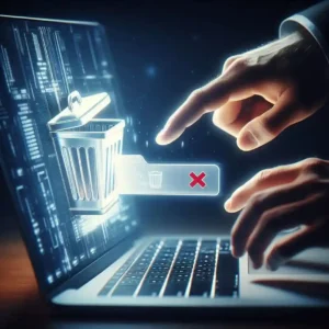 Computer folder about to be deleted with trash bin icon warning sign