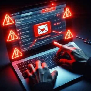 Phishing email with red flags highlighted showing fake sender and urgent subject