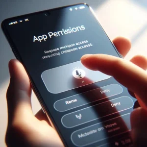 Smartphone app permission popup asking for microphone access privacy settings