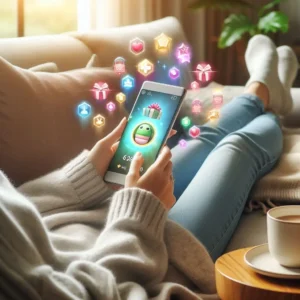 User earning rewards by playing mobile games on phone