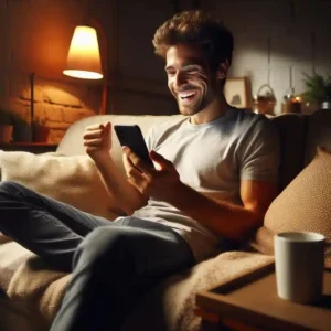 Happy person amazed while discovering smartphone hidden features