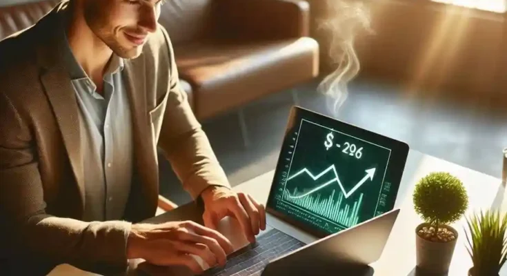 Professional looking at technology trends and money growth on laptop for 2026