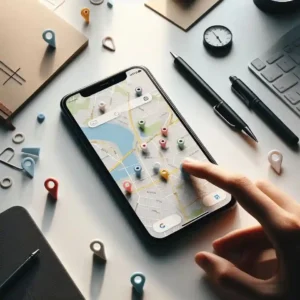 Smartphone location tracking with map and pins being removed for privacy