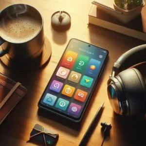 Smartphone showing reward app gift card options for Amazon Starbucks and Google Play