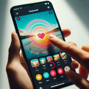 Snapseed app healing tool removing sticker from photo on smartphone screen