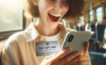 Happy person earning 50 dollars playing mobile games on smartphone during commute