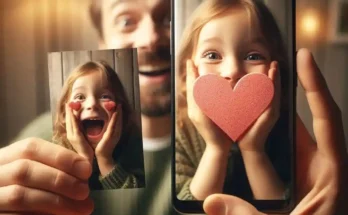 Before and after photo showing sticker removal from family photo using free app