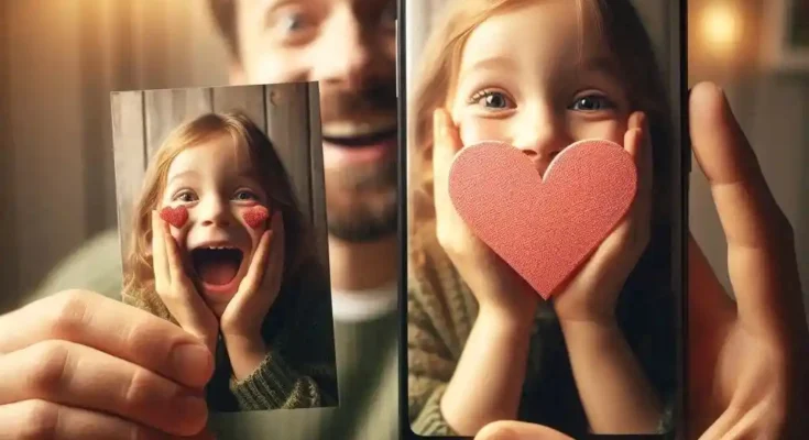 Before and after photo showing sticker removal from family photo using free app