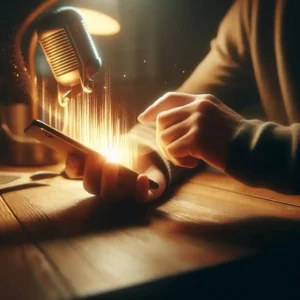 Voice assistant listening for wake word on smartphone microphone glowing