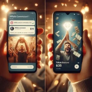 TikTok earnings proof showing affiliate commission 15 dollars and live gifts 35 dollars