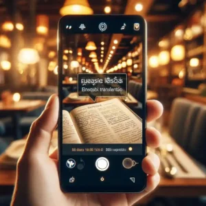 Smartphone camera translating Spanish menu to English instantly