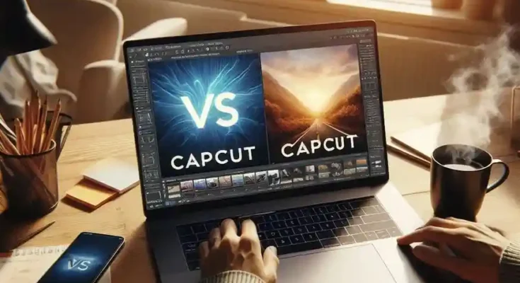 CapCut Free vs Pro comparison on laptop and smartphone screen for video editing