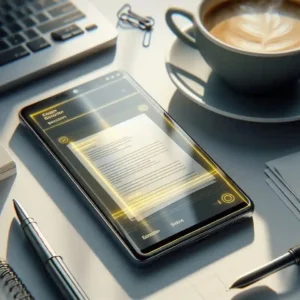  Smartphone scanning document with automatic edge detection to PDF