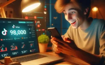 TikTok analytics showing 87000 views and 72 percent watch time on smartphone