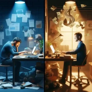 Before and after freelancing transformation from frustrated to successful earner