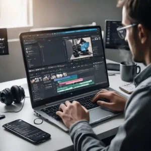 Editing a tech YouTube video using video editing software