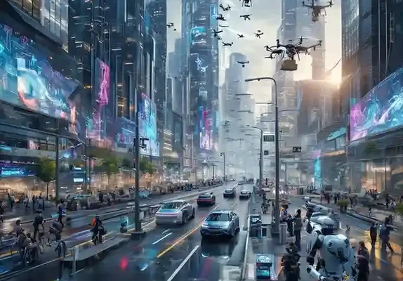 Future technology concept showing smart city and artificial intelligence innovations