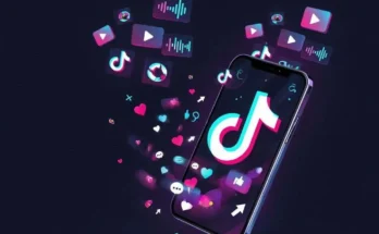 Illustration of viral TikTok videos on a smartphone with likes, hearts, and trending icons