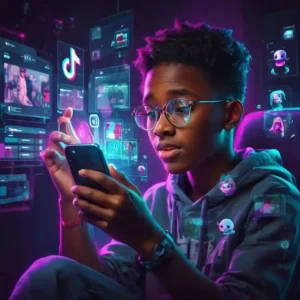 Creator making AI-generated TikTok videos using digital tools