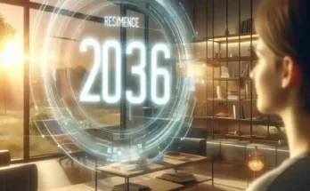 Future of technology 2036 prediction concept person looking at holographic display