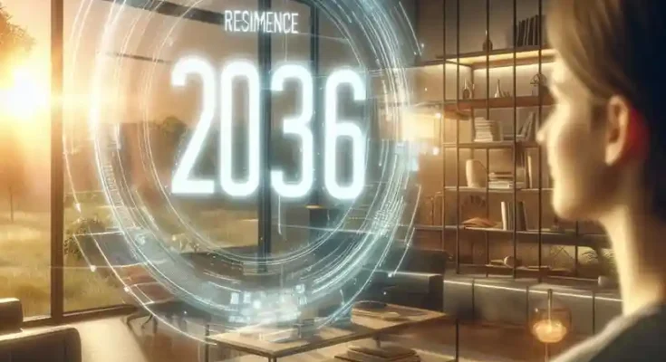 Future of technology 2036 prediction concept person looking at holographic display