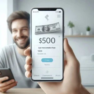 Wise payment received notification showing low international transfer fees