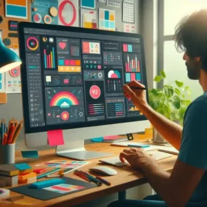Freelancer creating visuals using Canva, Adobe Express, and Figma
