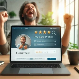Upwork freelancer profile with five star rating and completed jobs