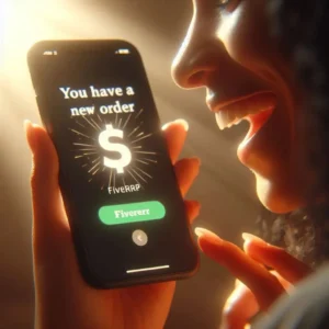 Fiverr first order notification for $5 showing beginner freelancer success