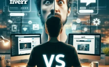 Fiverr vs Upwork comparison for freelancers split screen interface
