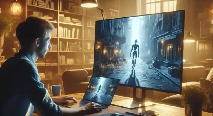 Person making AI generated movie without camera on laptop