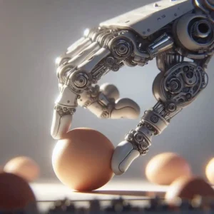 Tesla Optimus robot hand with 22 degrees of freedom picking up an egg